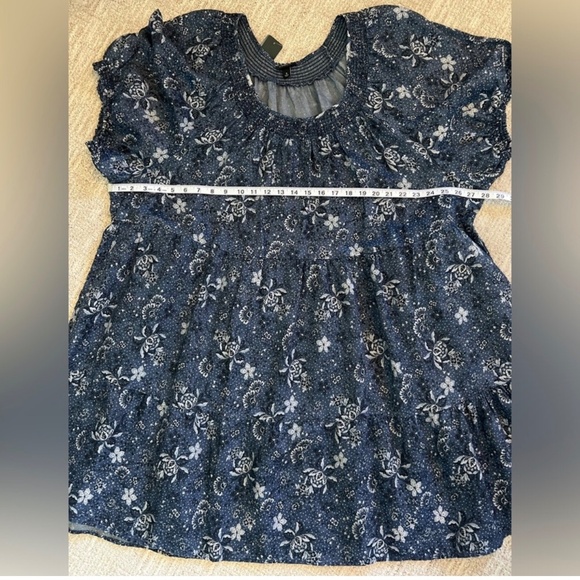 Torrid Chambray Pockets Puff Sleeve Smocked Floral Blue Mini Skater Dress 3X - Picture 9 of 11